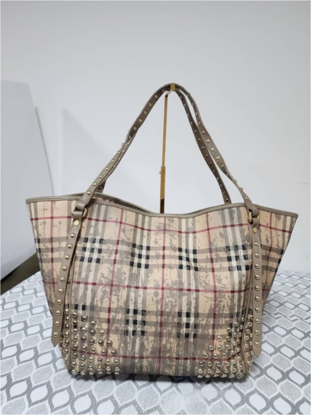 Authentic Burberry Haymarket Check Coated Canvas And Leather Studded Special Edi